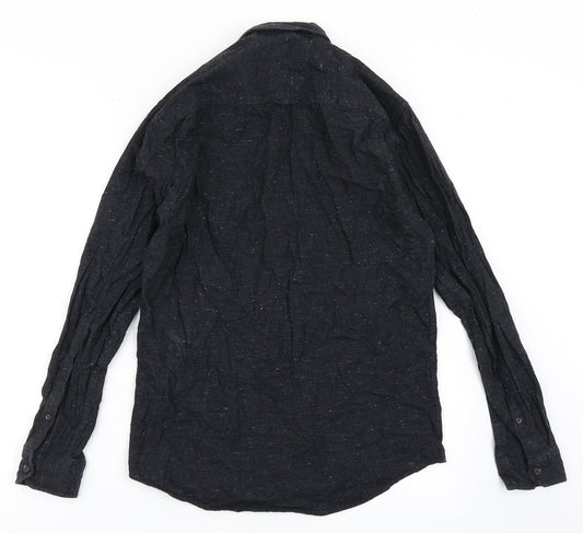 F&F Mens Black Cotton Button-Up Size S Collared Button