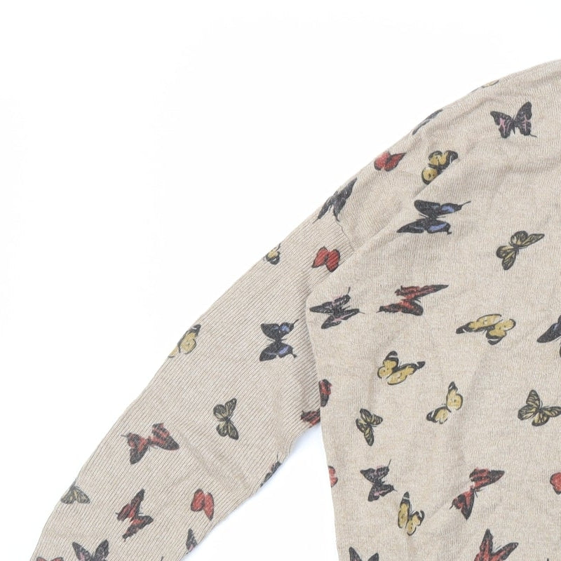 Mela Loves London Womens Beige Crew Neck Geometric Polyamide Pullover Jumper Size M - Butterfly Print