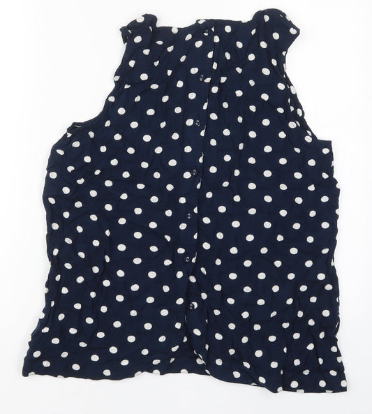 George Womens Blue Polka Dot Viscose Basic Tank Size 16 Round Neck