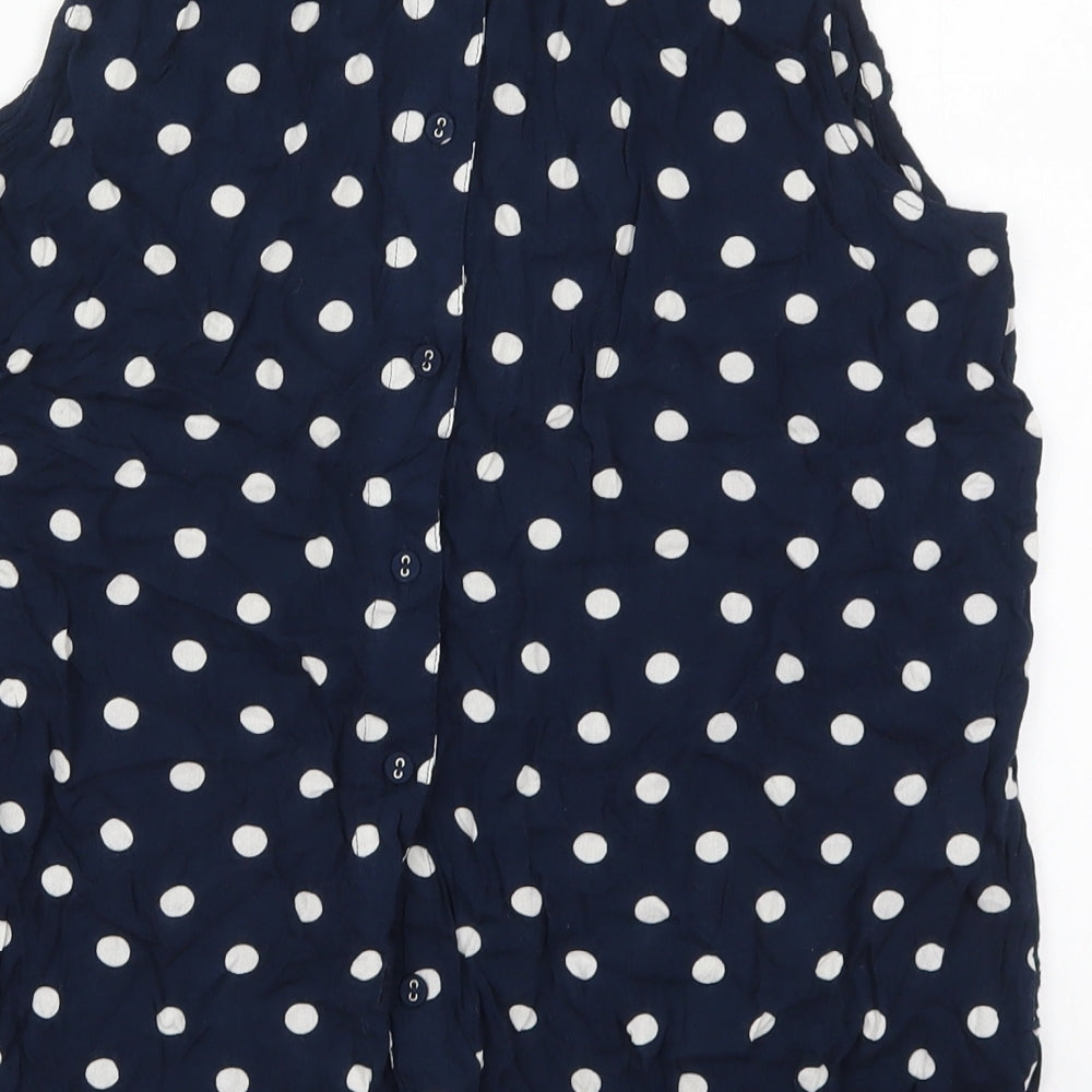 George Womens Blue Polka Dot Viscose Basic Tank Size 16 Round Neck