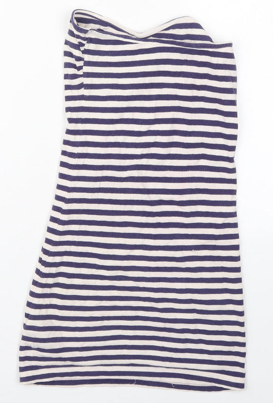 Miss Selfridge Womens Blue Striped Cotton Mini Size 10 Square Neck Pullover