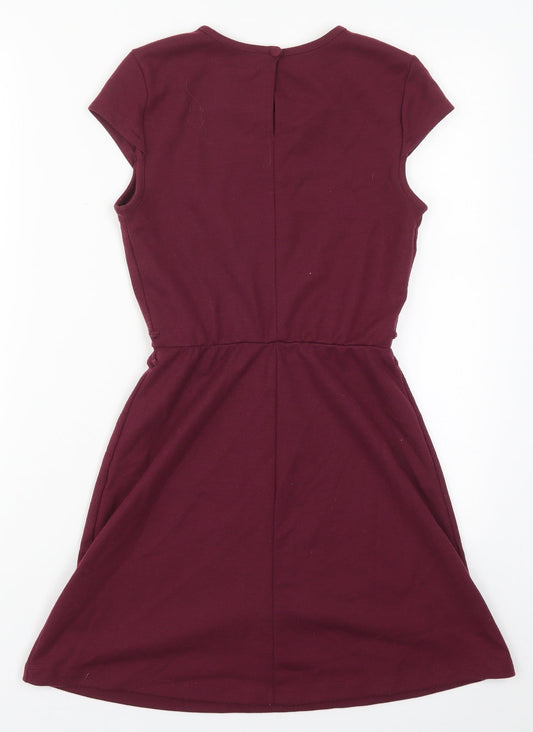 Topshop Womens Purple Polyester Skater Dress Size 6 Off the Shoulder Button