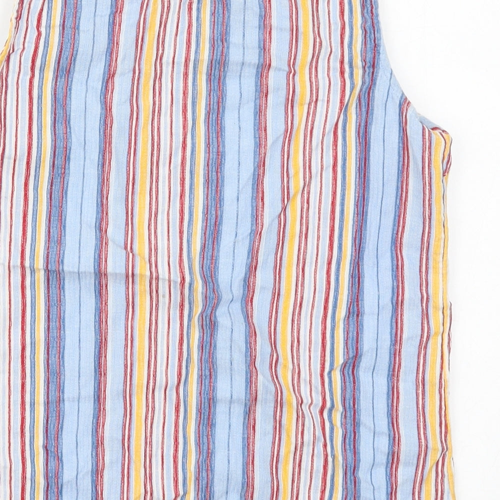 TU Womens Blue Striped Cotton Basic Tank Size 10 Round Neck