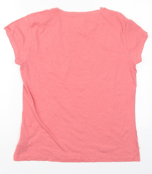 Back view of Dunnes women’s pink cotton basic t-shirt, size UK 8, crew neck