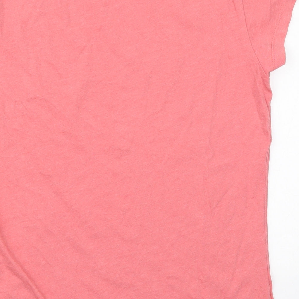 Brand and care label for Dunnes women’s pink cotton basic t-shirt, size UK 8, crew neck