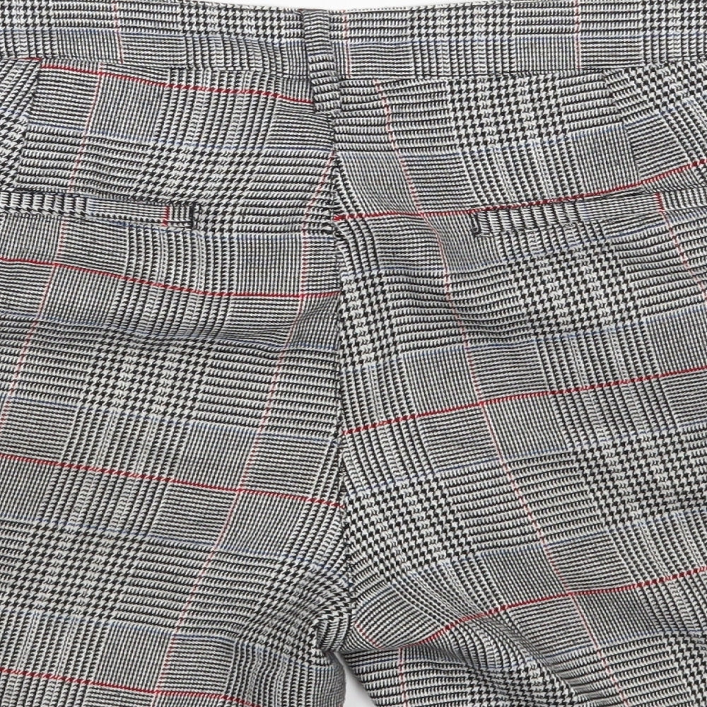 Brand and care label for ASOS women’s grey houndstooth polyester mom shorts, size UK 30, in, 4-inch leg regular button