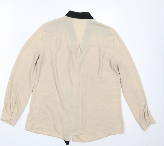 George Womens Beige Polyester Basic Button-Up Size 12 V-Neck - Size 12-14