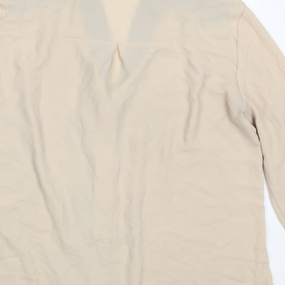 George Womens Beige Polyester Basic Button-Up Size 12 V-Neck - Size 12-14