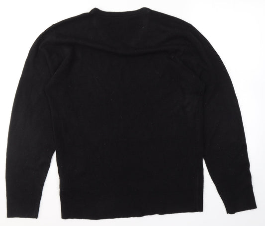 Peacocks Mens Black V-Neck Acrylic Pullover Jumper Size M