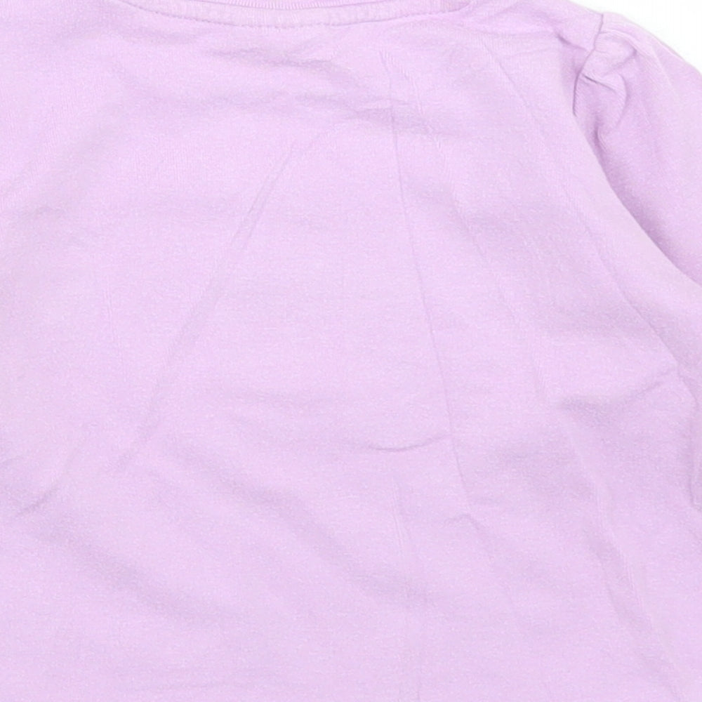 NEXT Girls Purple Cotton Basic T-Shirt Size 9-12 Months Crew Neck Snap - Cat