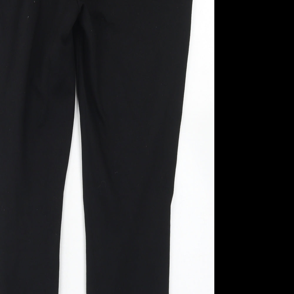 Brand and care label for F&F women’s black viscose dress pants trousers, size UK 12, 24-inch leg regular button