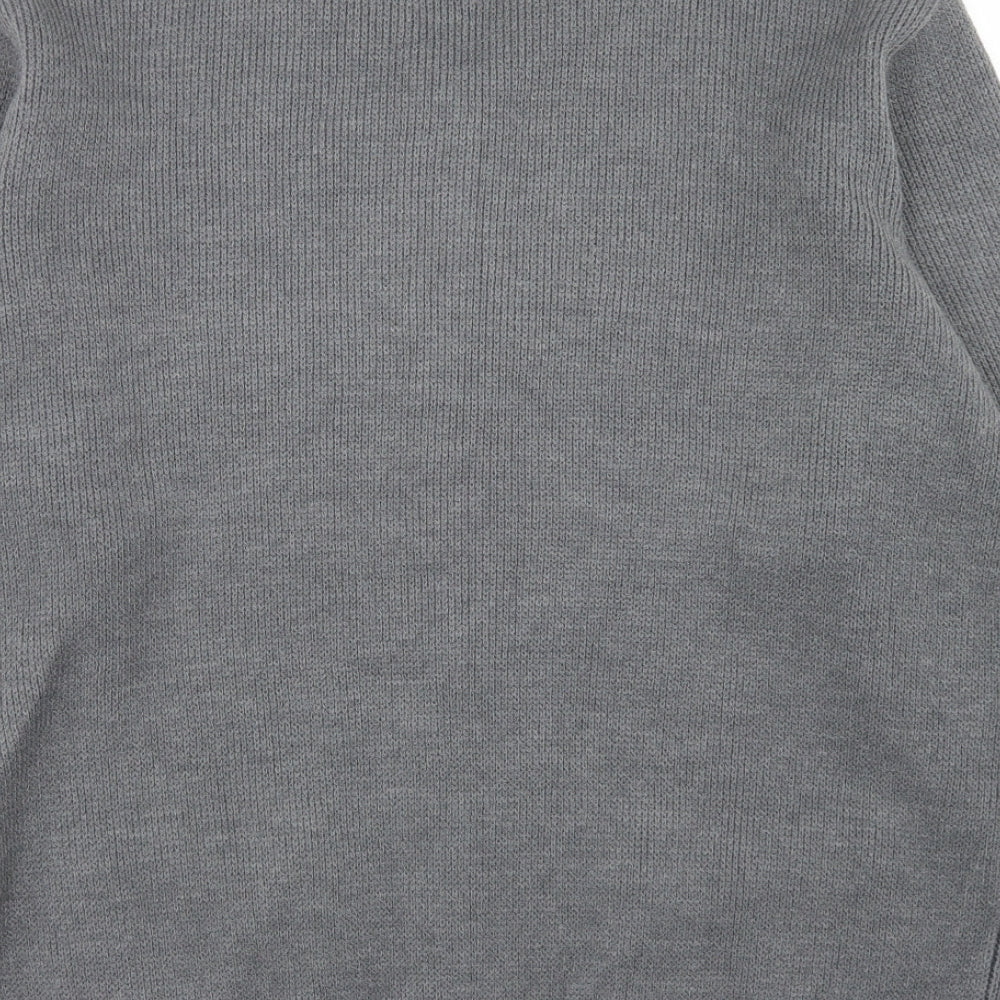 Brand and care label for Premier Man men’s grey mock neck argyle/diamond acrylic full zip jumper, size M
