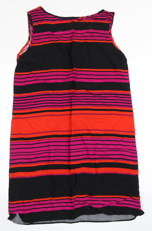 Marks and Spencer Womens Black Striped Viscose Shift Size 14 Scoop Neck Pullover