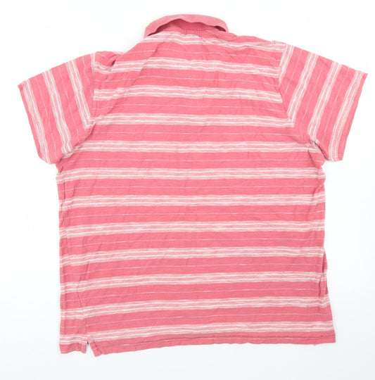 F&F Mens Pink Striped Cotton Polo Size M Collared