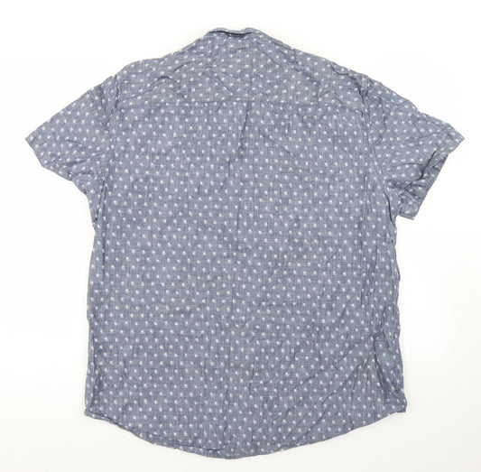 F&F Mens Blue Geometric Cotton Button-Up Size XL Collared Button