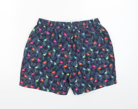 Dunnes Stores Womens Blue Geometric Polyester Bermuda Shorts Size 26 L4 in Regular Drawstring - Flamingo Print