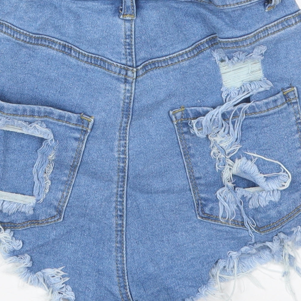 SheIn Womens Blue Cotton Hot Pants Shorts Size 26 in Regular Button - Distressed Look