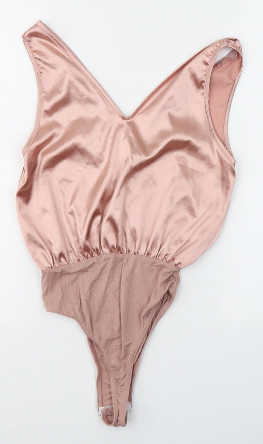 PRETTYLITTLETHING Womens Pink Polyester Bodysuit One-Piece Size 8 Pullover