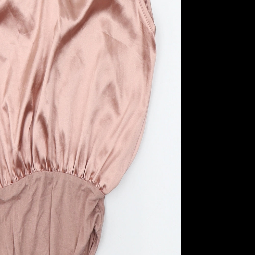 PRETTYLITTLETHING Womens Pink Polyester Bodysuit One-Piece Size 8 Pullover