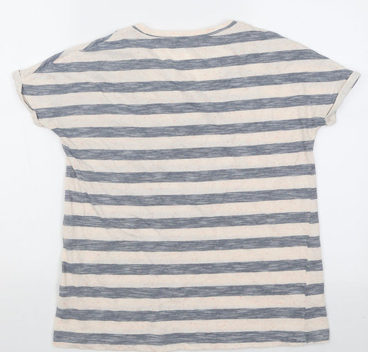 TU Womens Grey Striped Cotton Basic T-Shirt Size 8 Crew Neck