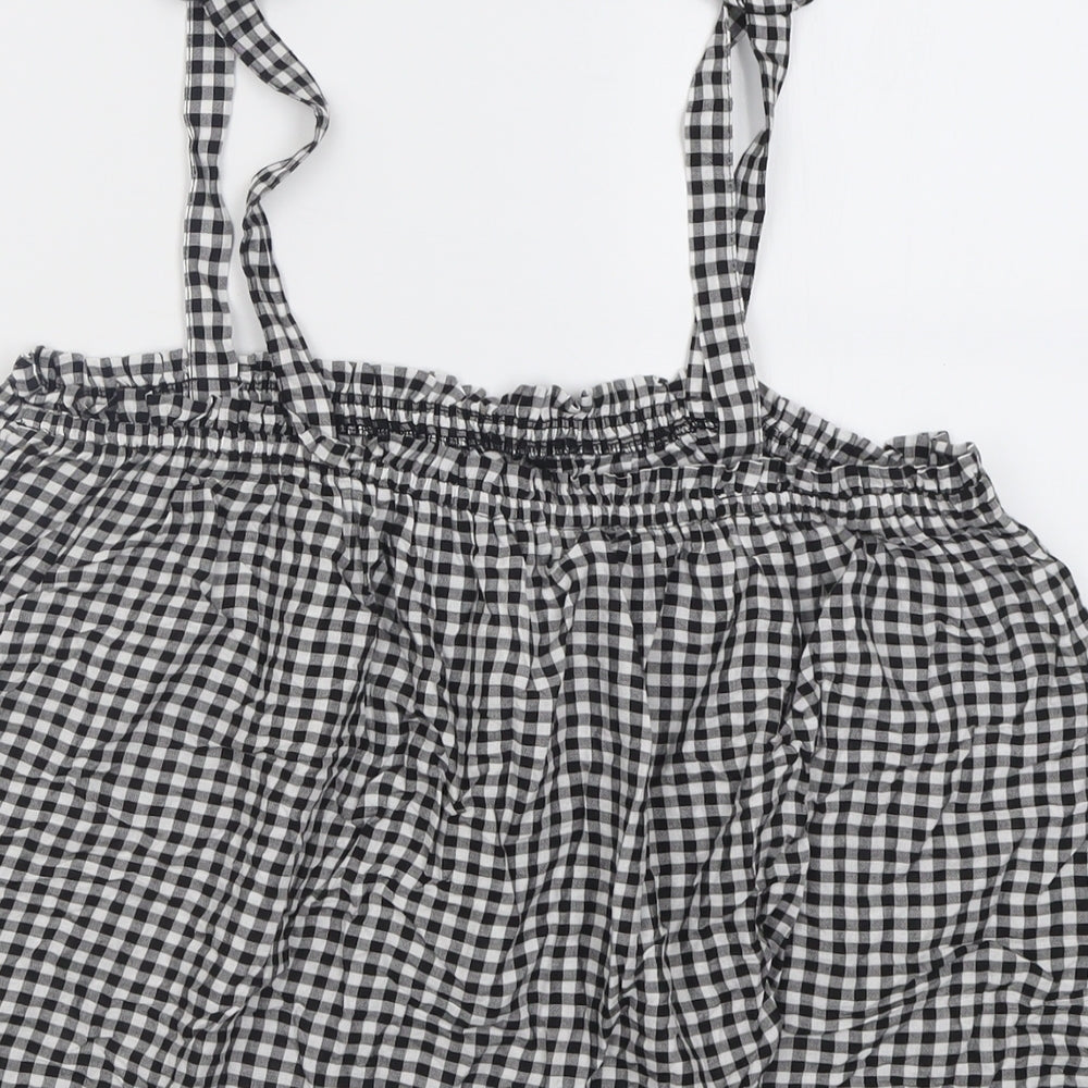 George Womens Black Check Viscose Basic Tank Size 10 Square Neck