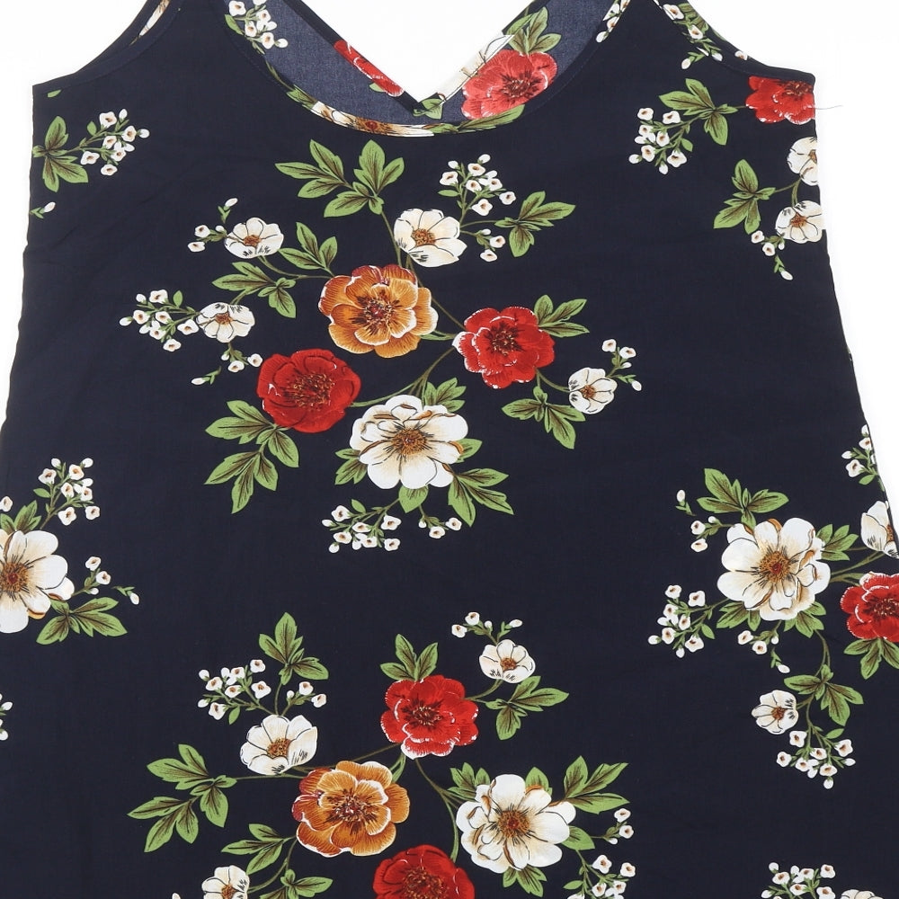 Shein Womens Blue Floral Polyester Camisole Tank Size M V-Neck