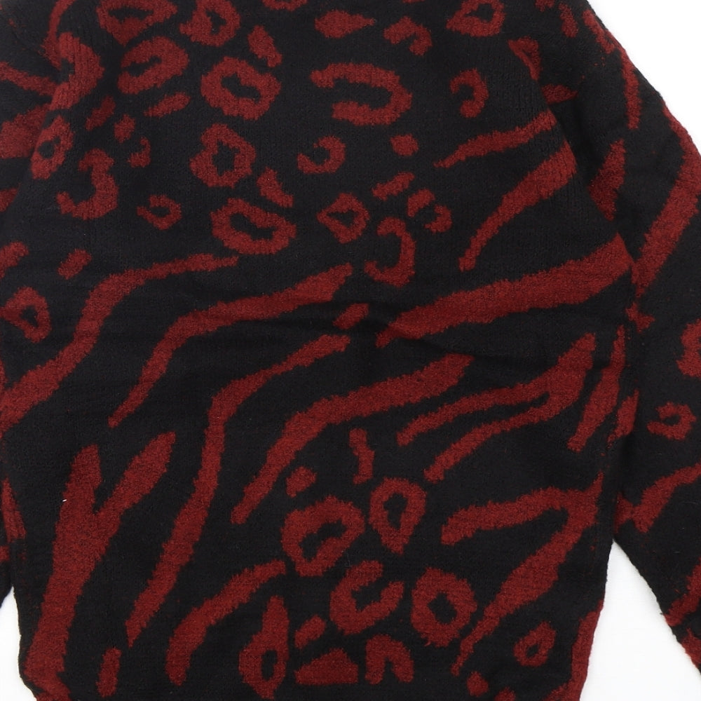 Love Knitwear Womens Multicoloured Mock Neck Animal Print Acrylic Pullover Jumper Size 14