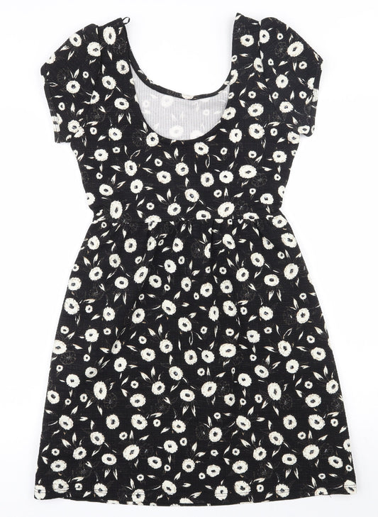 NEXT Womens Black Floral Polyester Size 6 Scoop Neck Pullover