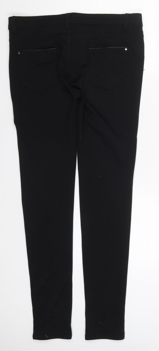 Denim Co Womens Black Polyester Trousers Size 8 L29 in Regular Button