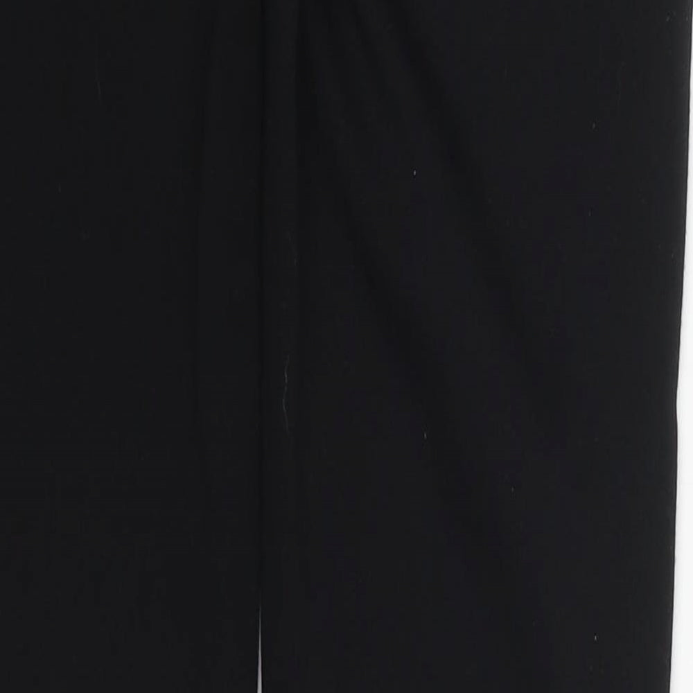 Brand and care label for Denim Co women’s black polyester trousers, size UK 8, 29-inch leg regular button