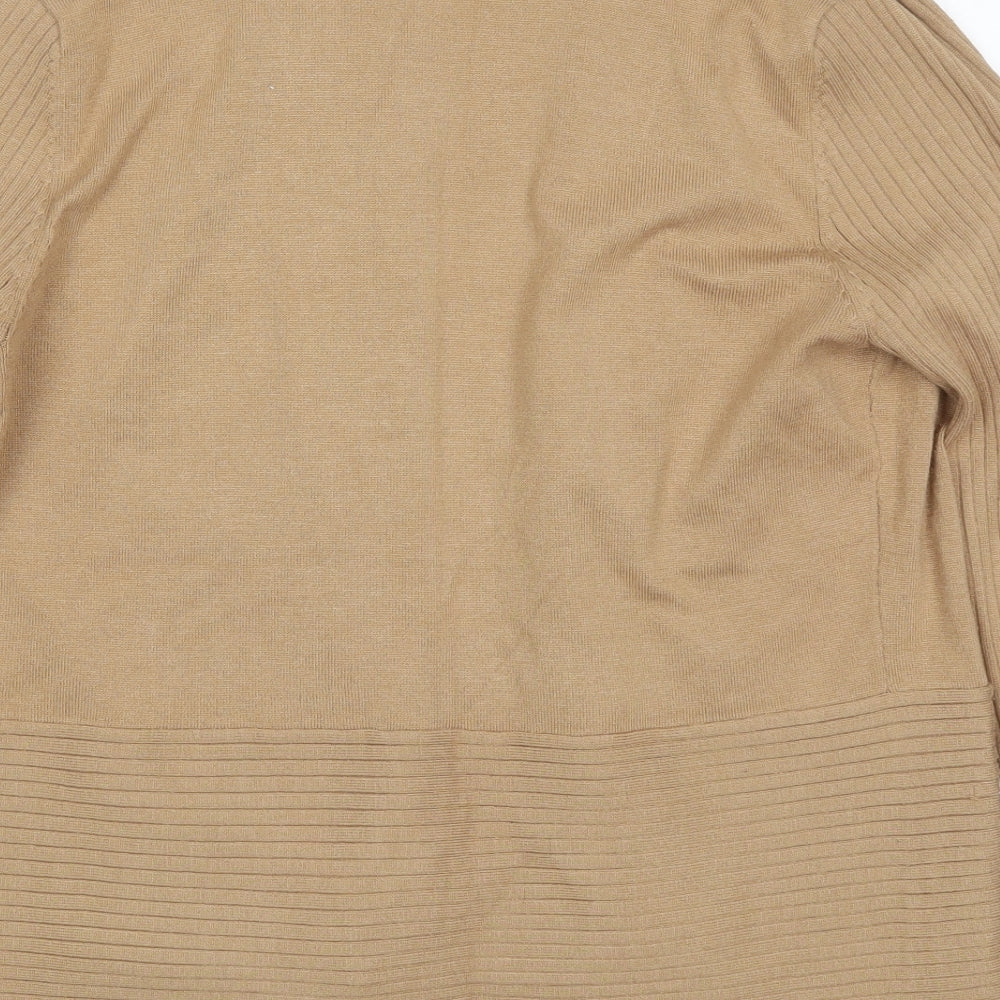 Brand and care label for 89th & Madison women’s brown v-neck rayon cardigan jumper, size M
