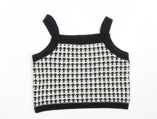 Primark Womens Black Square Neck Geometric Acrylic Pullover Jumper Size 10 - Cropped