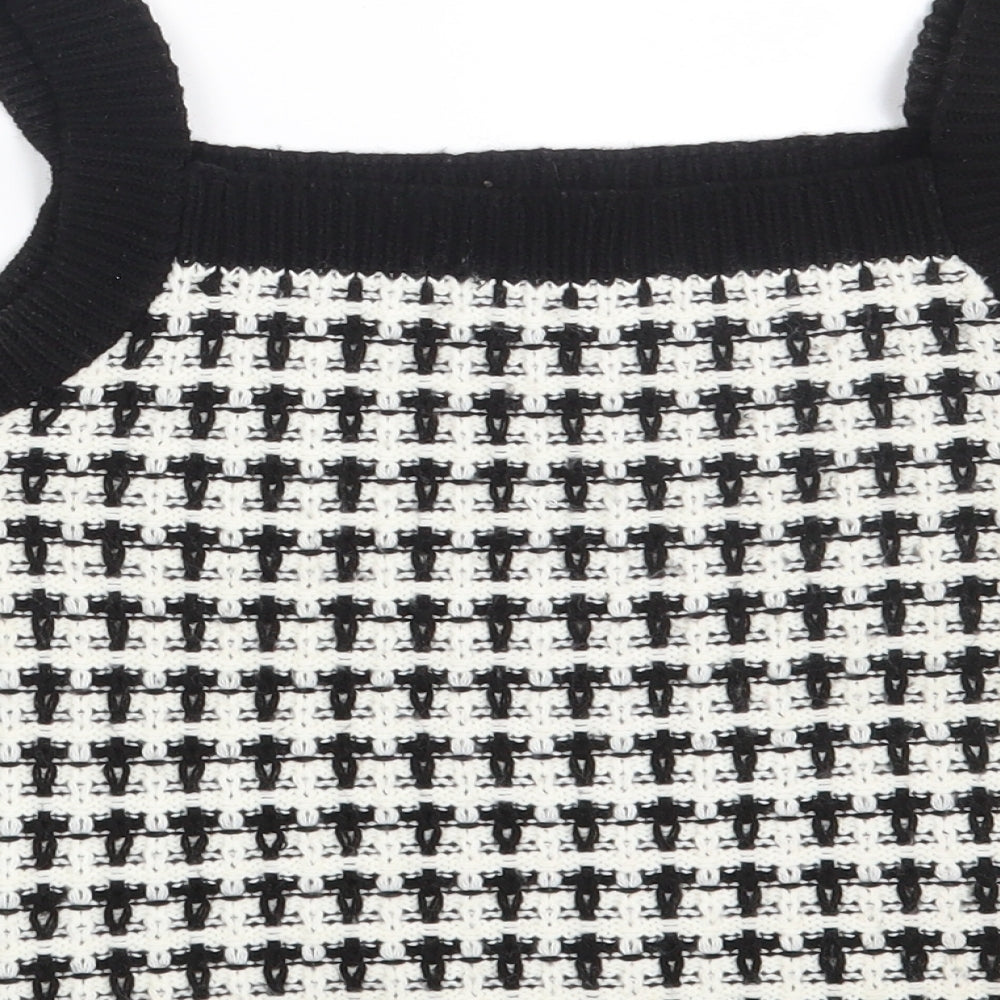 Primark Womens Black Square Neck Geometric Acrylic Pullover Jumper Size 10 - Cropped