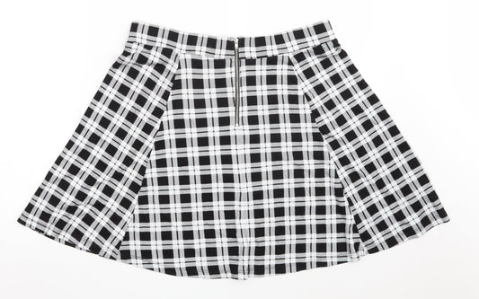 H&M Womens Black Check Viscose A-Line Skirt Size L Zip