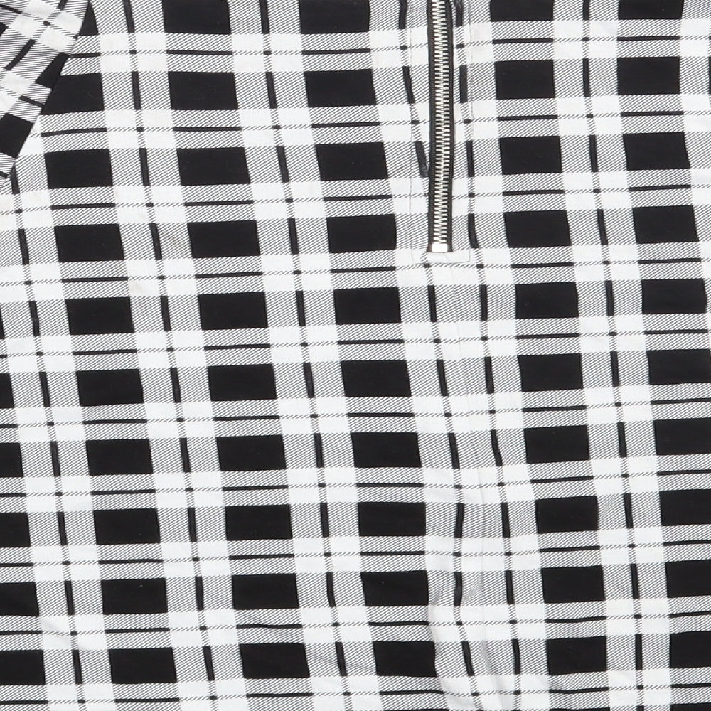 H&M Womens Black Check Viscose A-Line Skirt Size L Zip
