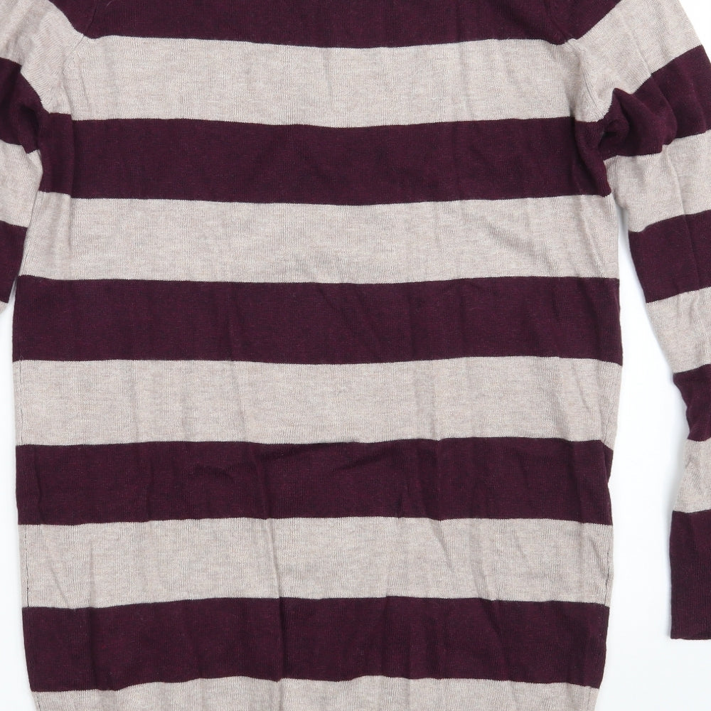 Brand and care label for George women’s purple boat neck striped viscose jumper, size UK 12