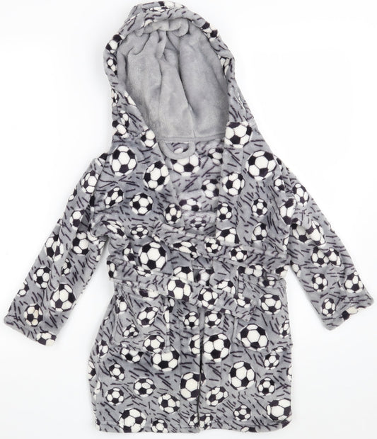Dunnes Stores Boys Grey Geometric 100% Polyester Robe Size 3-4 Years - Football