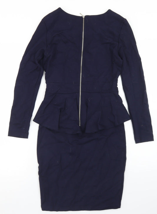 Limited Collection Womens Blue Viscose Pencil Dress Size 6 Crew Neck