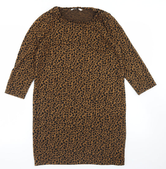 Additional front view of Tu women’s brown animal print viscose pencil dress, size UK 10, round neck