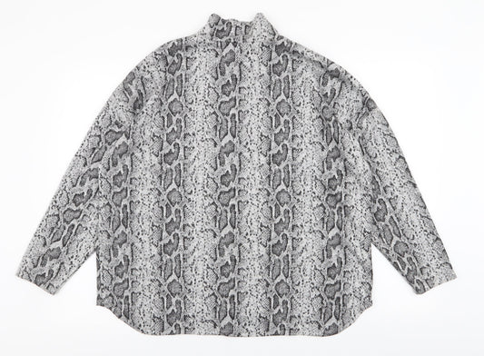 F&F Womens Grey High Neck Animal Print Polyester Pullover Jumper Size 16