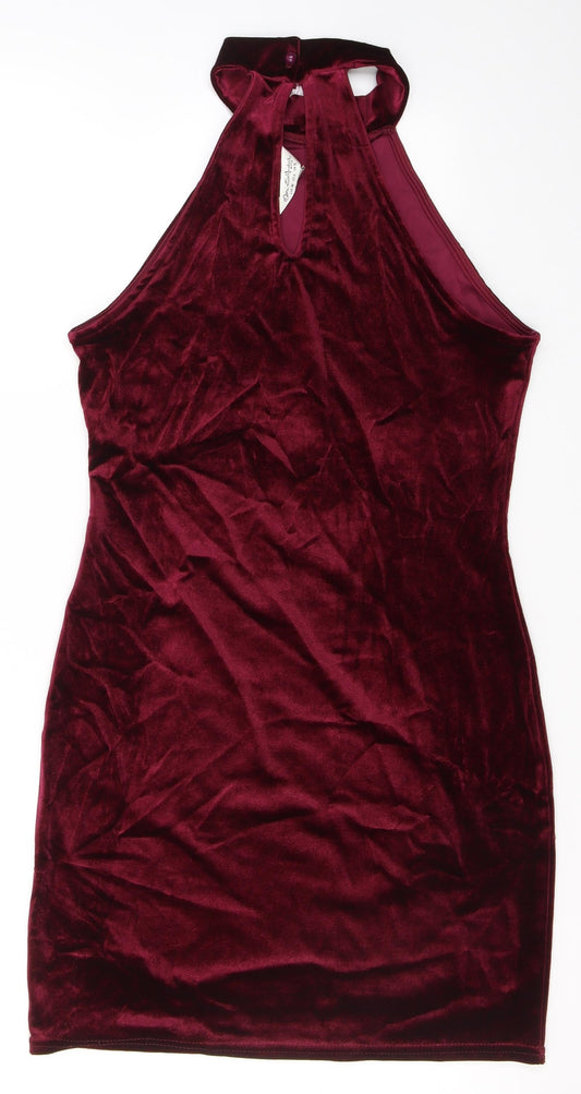 Miss Selfridge Womens Pink Polyester Tank Dress Size 10 Halter Button