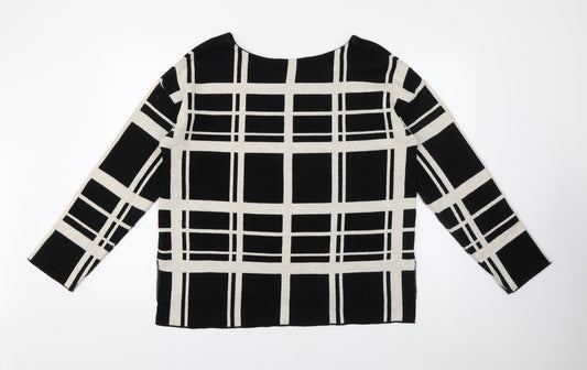George Womens Black Round Neck Plaid Acrylic Pullover Jumper Size 14