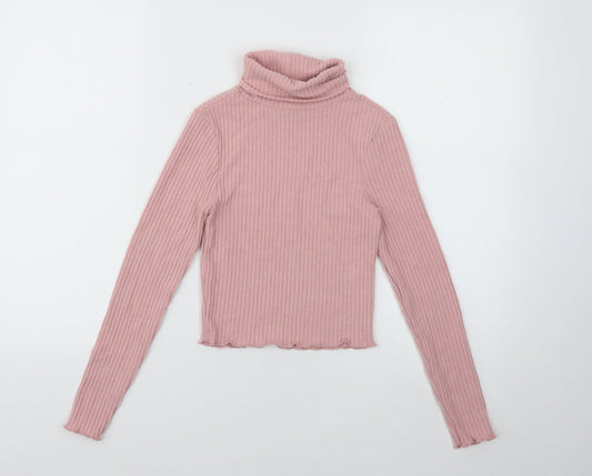 Additional front view of 915 girls’ pink roll neck polyester jumper, size 10-11, years