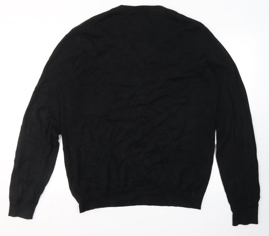 H&M Mens Black V-Neck Cotton Pullover Jumper Size L