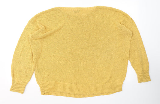 Gallery Womens Yellow Round Neck Cotton Pullover Jumper Size L