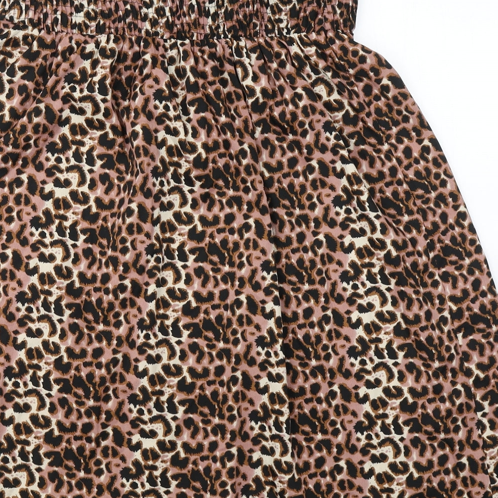 Ocean Club Womens Beige Animal Print Polyester Fit & Flare Size 10 Off the Shoulder Pullover - Beach dress