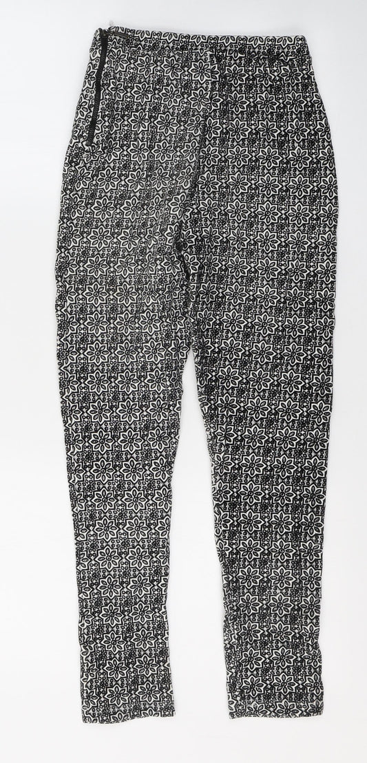 Additional front view of Topshop women’s black geometric viscose trousers, size UK 8, 26-inch leg regular zip
