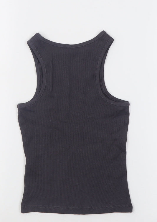 George Girls Grey Cotton Basic Tank Size 5-6 Years Crew Neck Pullover - ribbed fabric