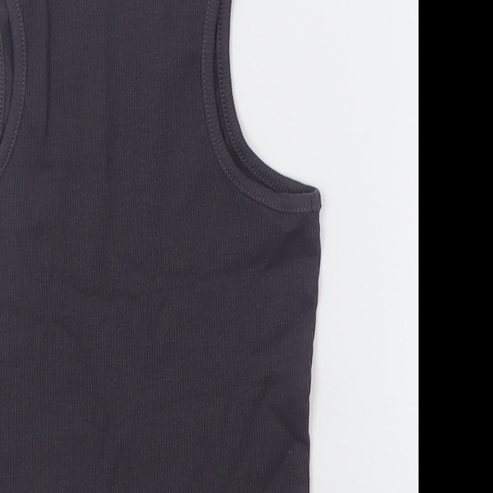 George Girls Grey Cotton Basic Tank Size 5-6 Years Crew Neck Pullover - ribbed fabric