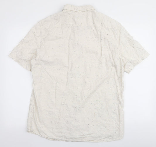 George Mens Ivory Cotton Button-Up Size L Collared Button